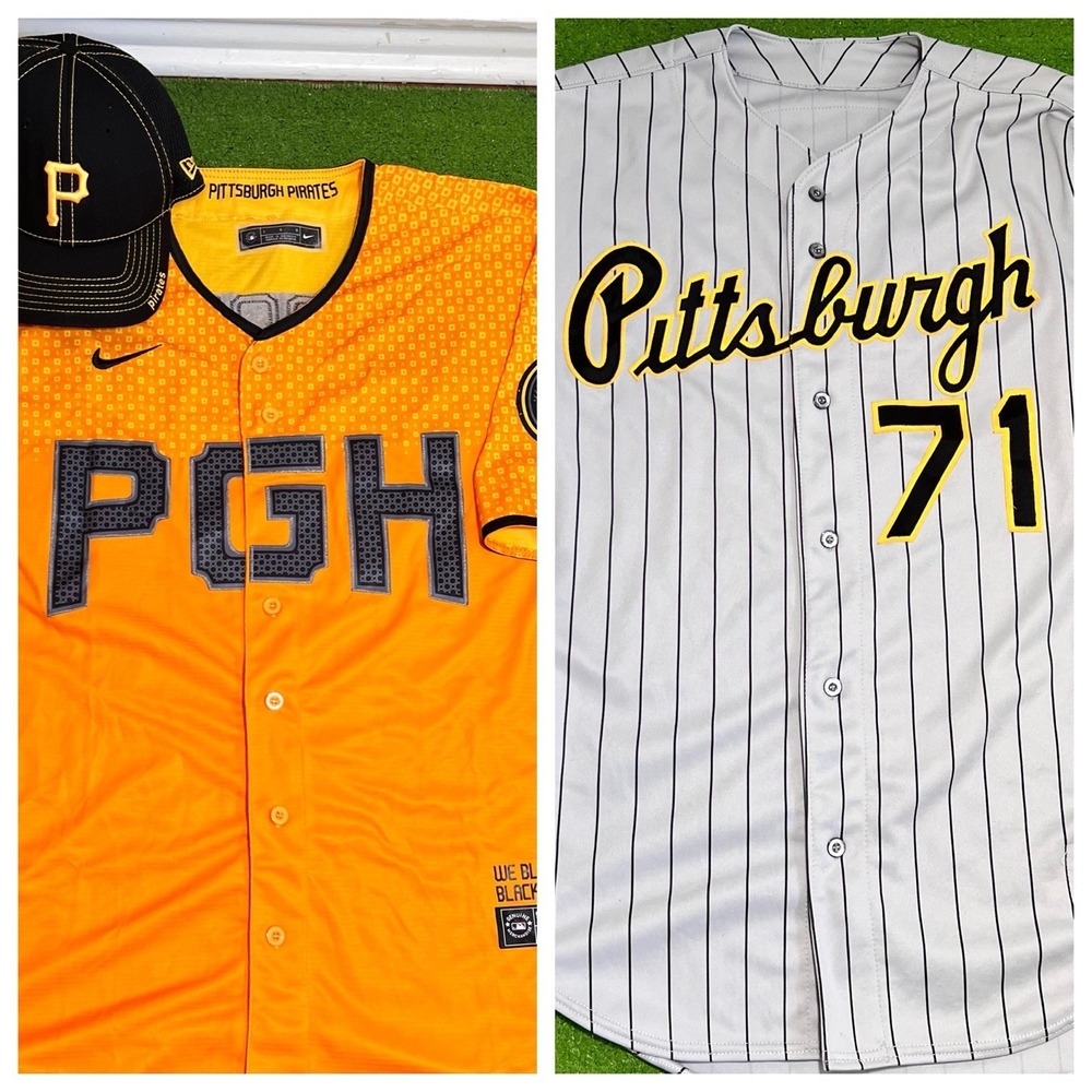 Vintage Team Issue Pirates Jersey 98 Pinstripe Rawling  City Connect Auto. Hats‎